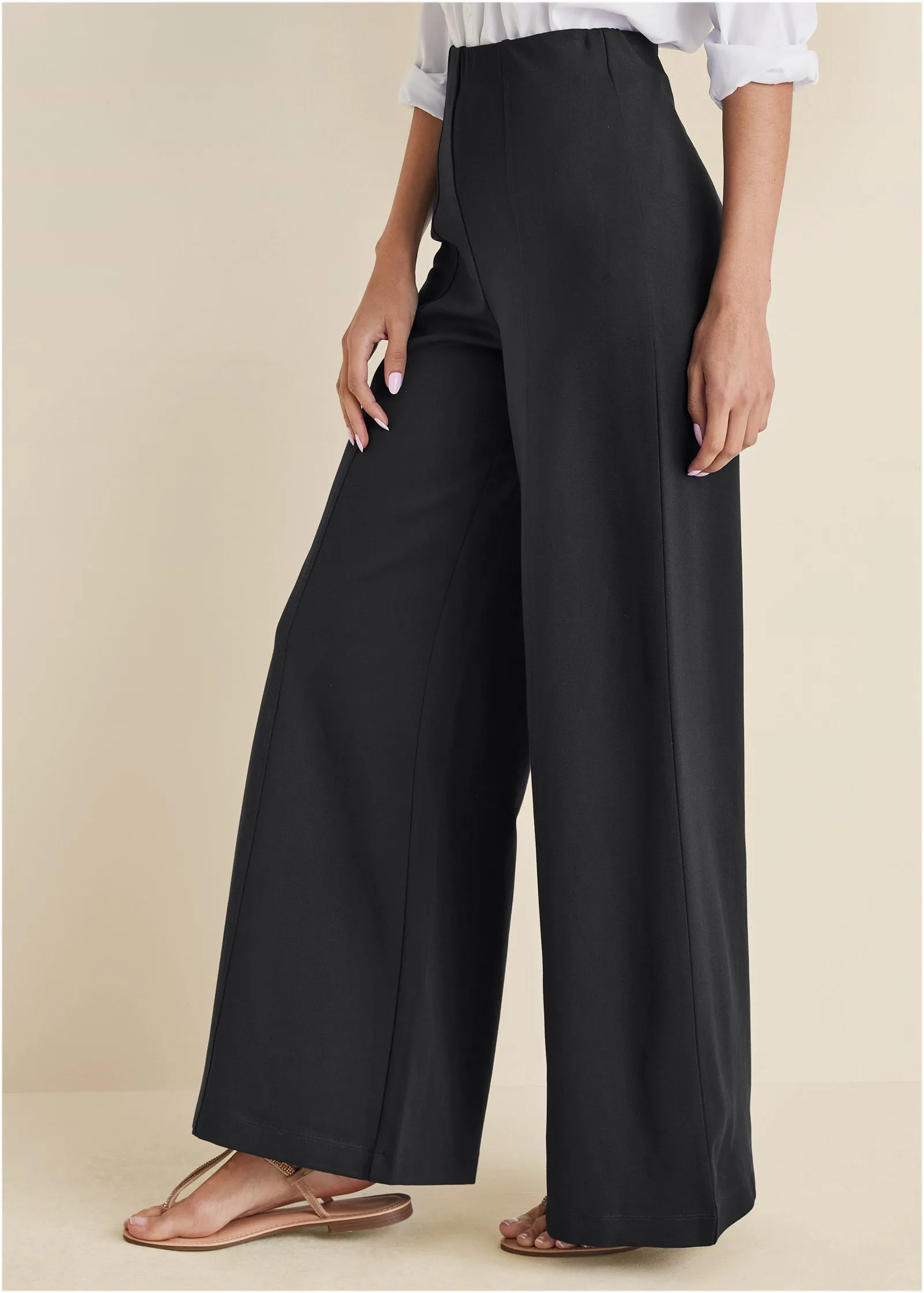 Smoothing Ponte Wide-Leg Pants - Black