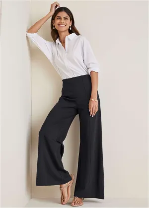 Smoothing Ponte Wide-Leg Pants - Black