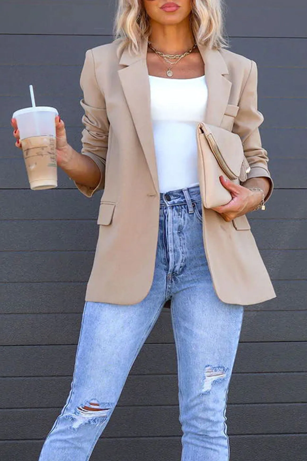 Solid Back Slit Mid-length Blazer