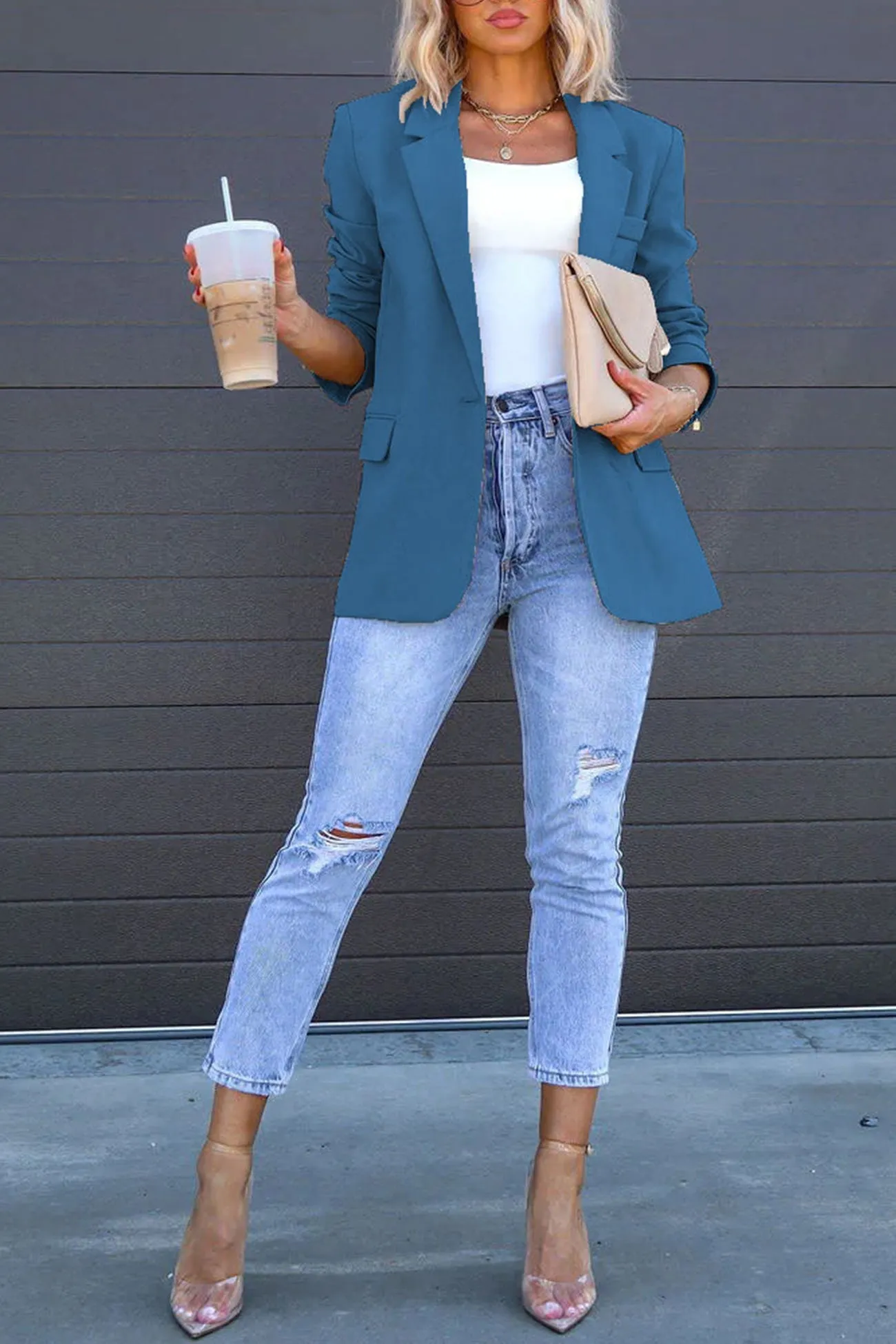 Solid Back Slit Mid-length Blazer