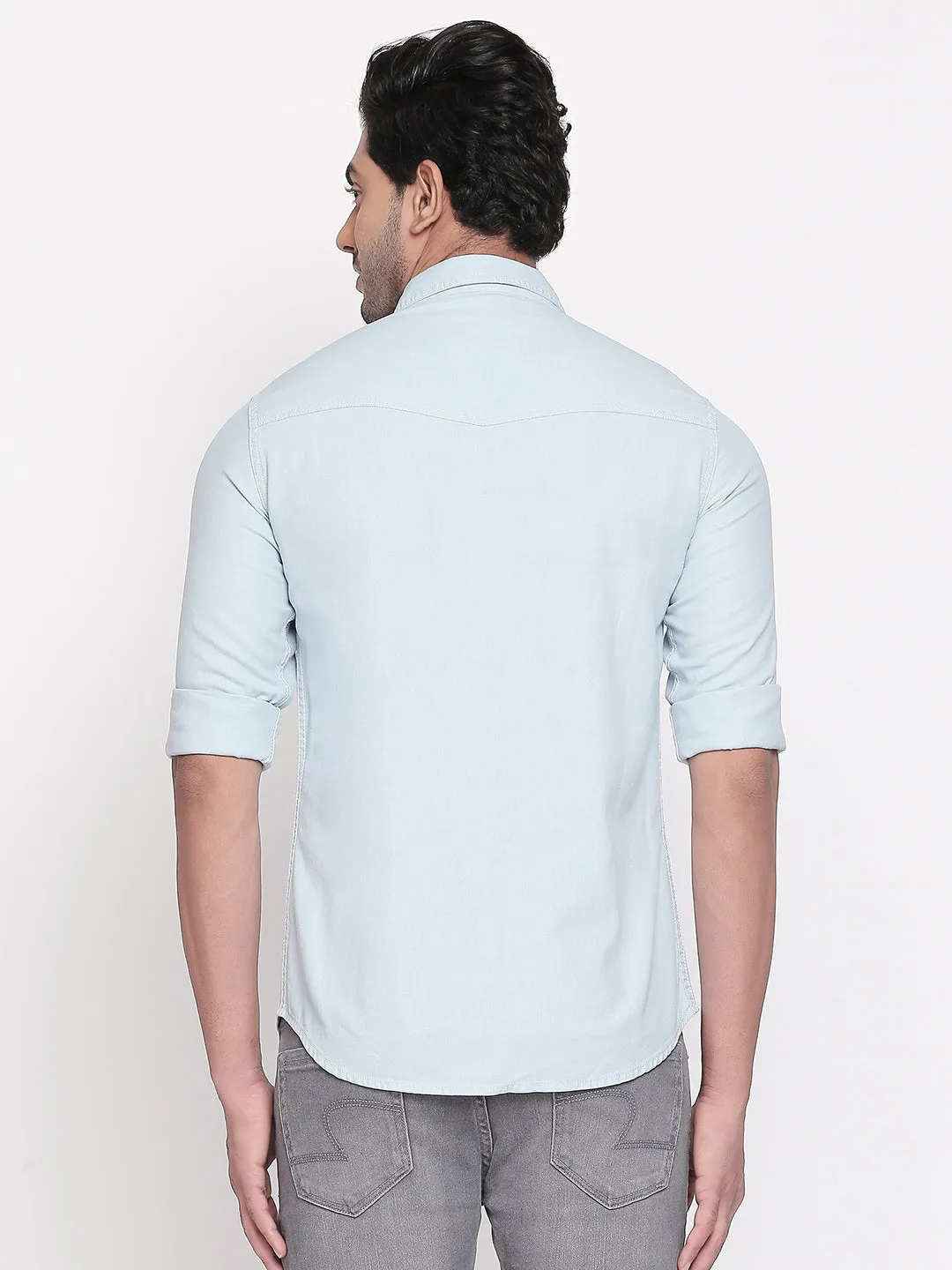 Spykar Men Blue Cotton Slim Fit Casual Shirts