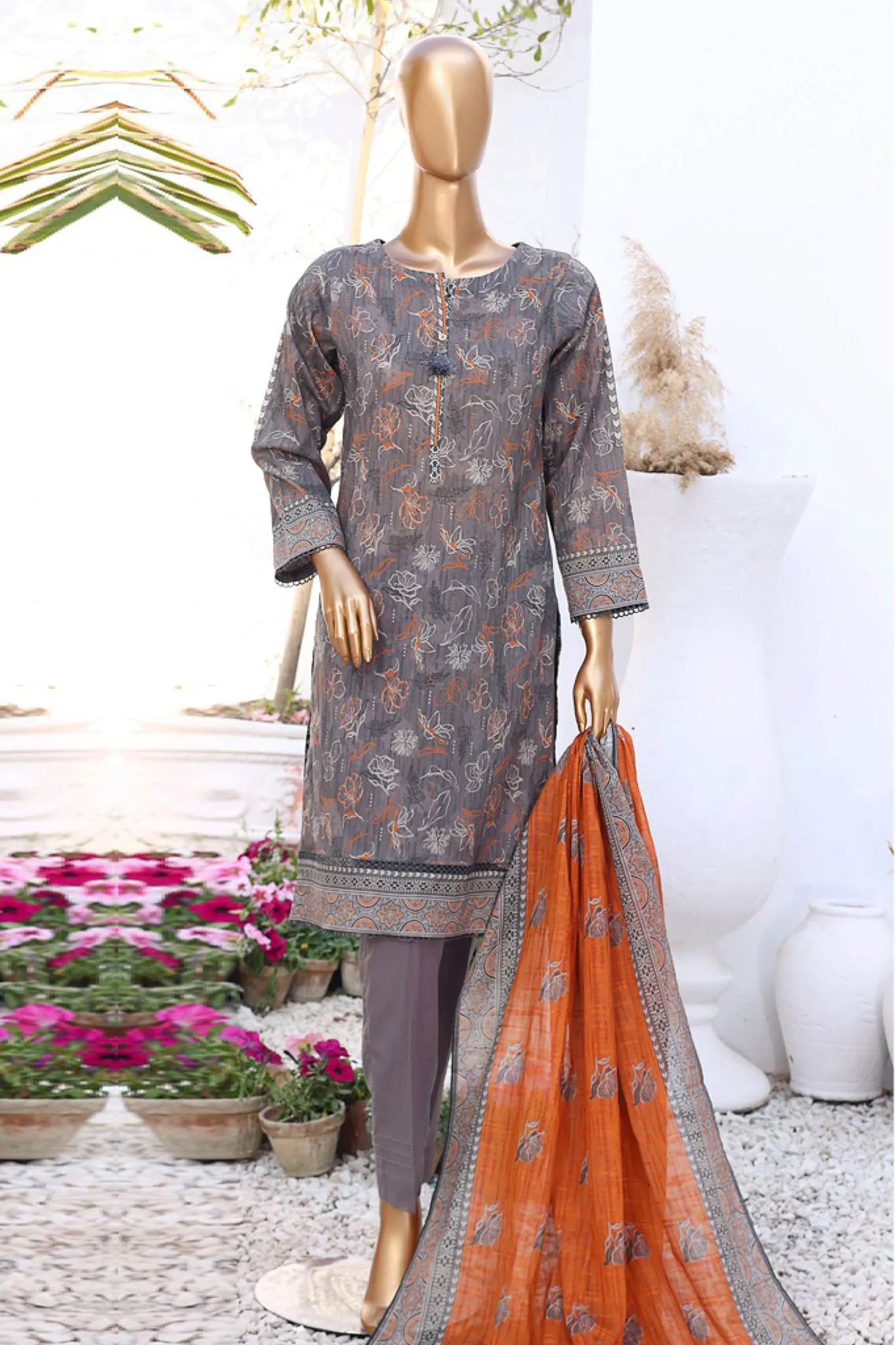 Summer Vibes By HZ Stitched 3 Piece Printed Lawn Vol-02 Collection'2024-PSL-401-Grey