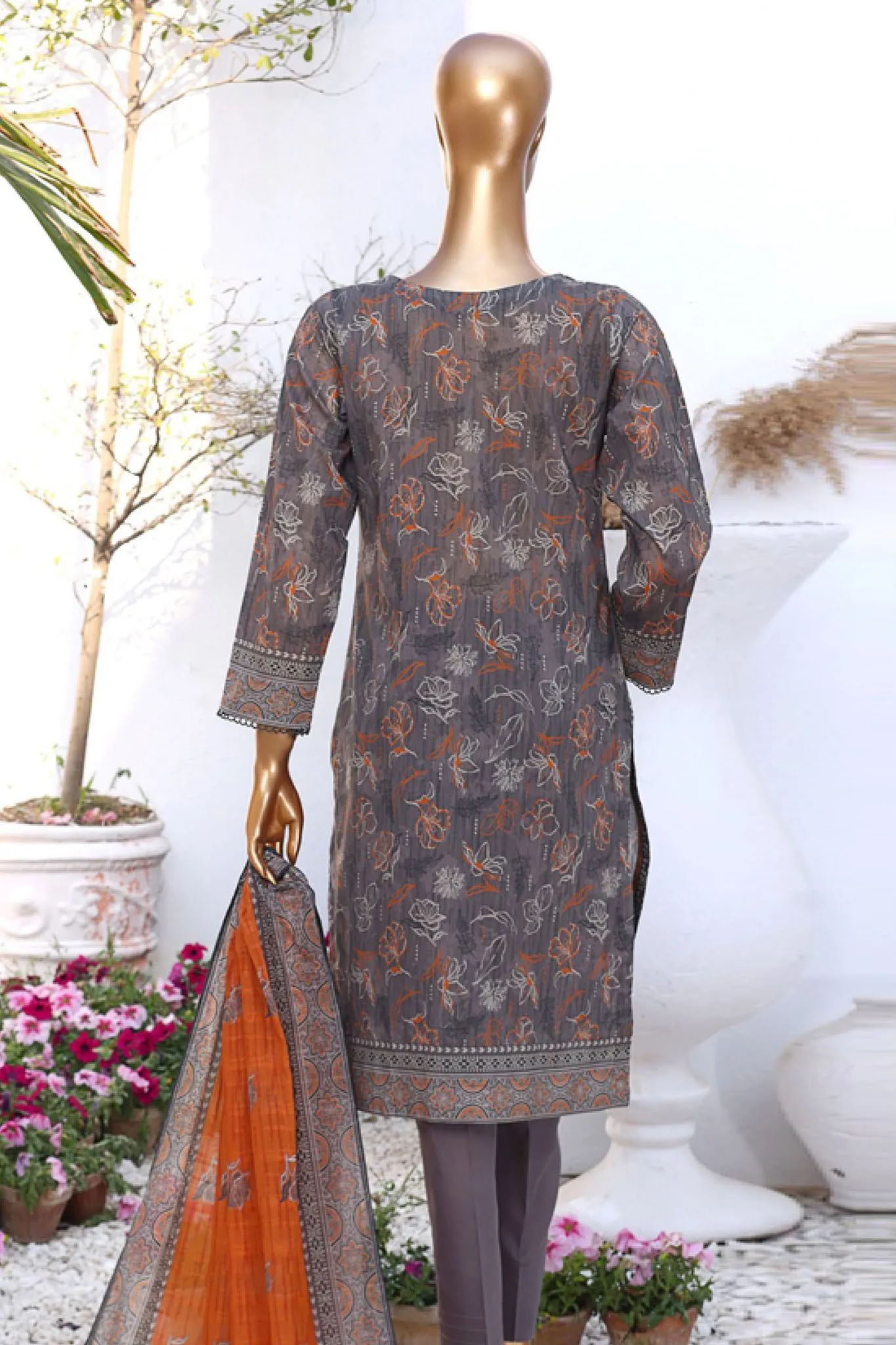 Summer Vibes By HZ Stitched 3 Piece Printed Lawn Vol-02 Collection'2024-PSL-401-Grey