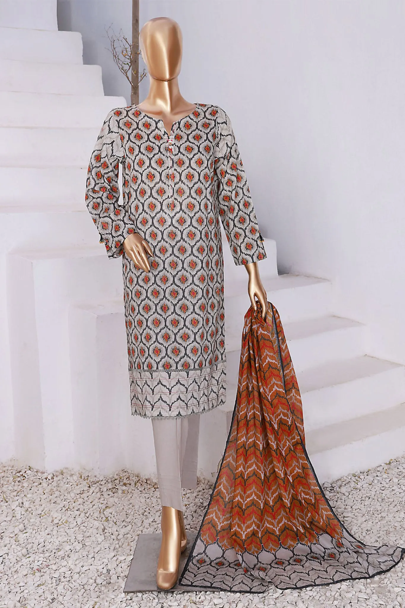 Summer Vibes By HZ Stitched 3 Piece Printed Lawn Vol-02 Collection'2024-PSL-416-Off White