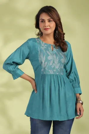 Teal Floral Elegance Cotton Top