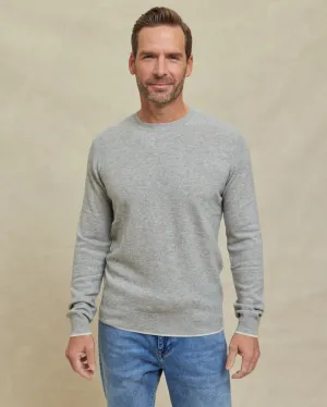 The Walker - Cashmere Crew Neck Sweater w/Tipping - Grey / Ivory