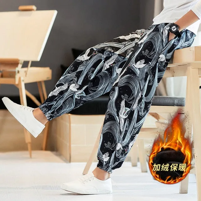 Thick Warm Chinese Style Men Jogger Pants