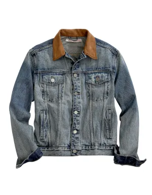 Tin Haul Mens Blue 100% Cotton Denim Suede Collar Jacket