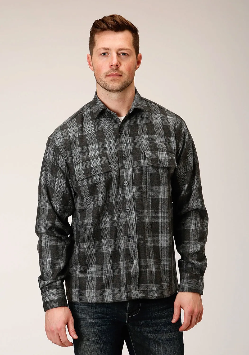 Tin Haul Mens Grey Wool Blend Unlined Plaid Jacket