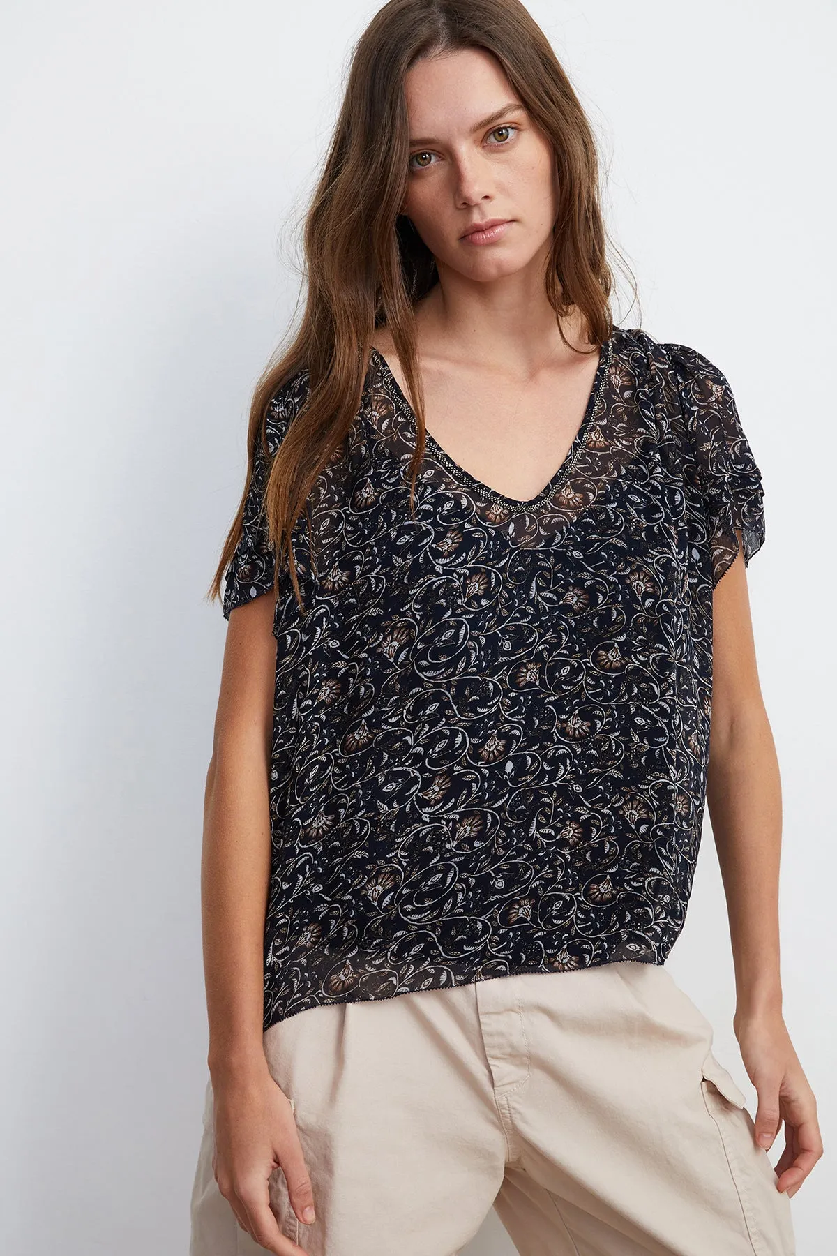 TRACIA SCOOP NECK PRINTED BLOUSE