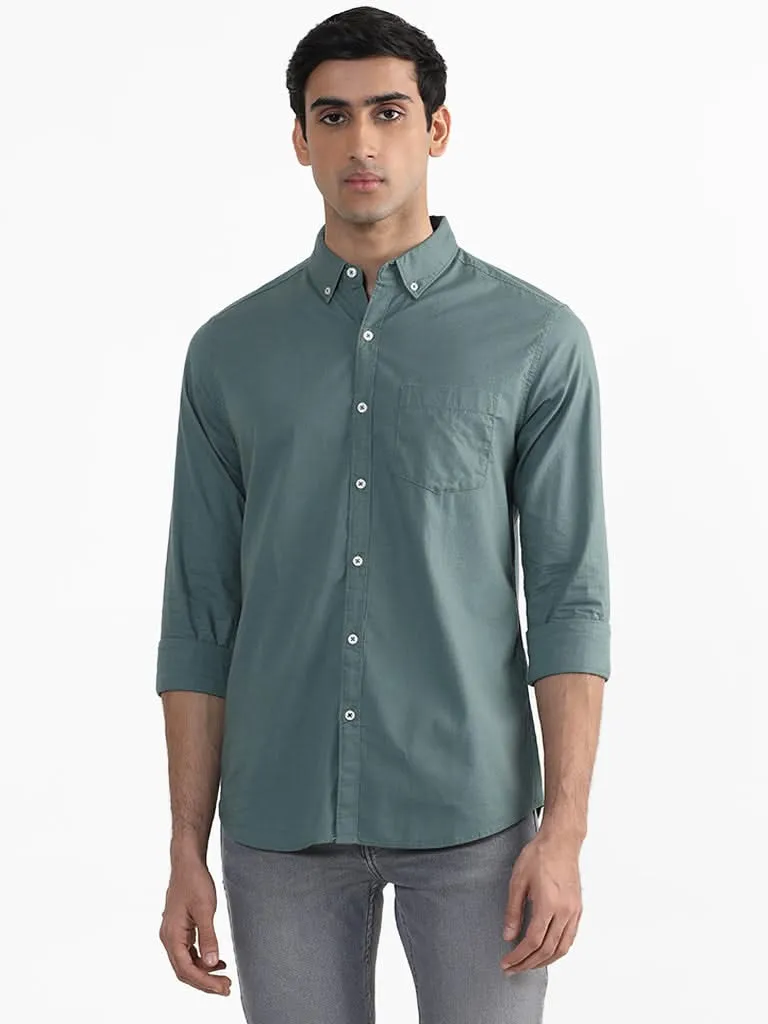 WES Casuals Light Olive Green Cotton Slim-Fit Shirt