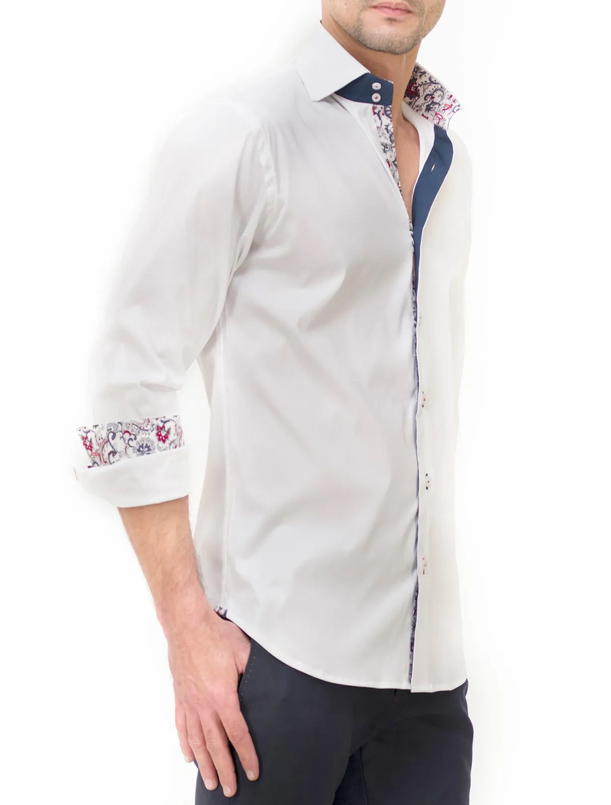 WHITE SHIRT WITH PAISLEY PRINT DETIALS