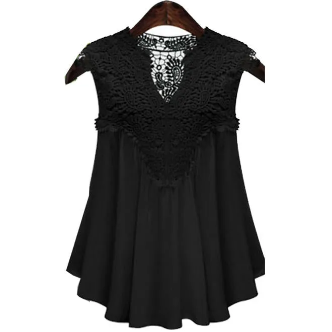 Women Fashion Lace Notch Neck Flying Sleeves Top - WSBC62539