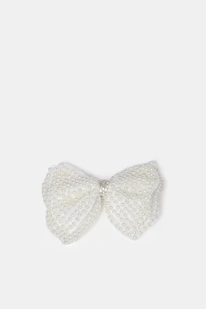 Women White Embellished Hair Clip