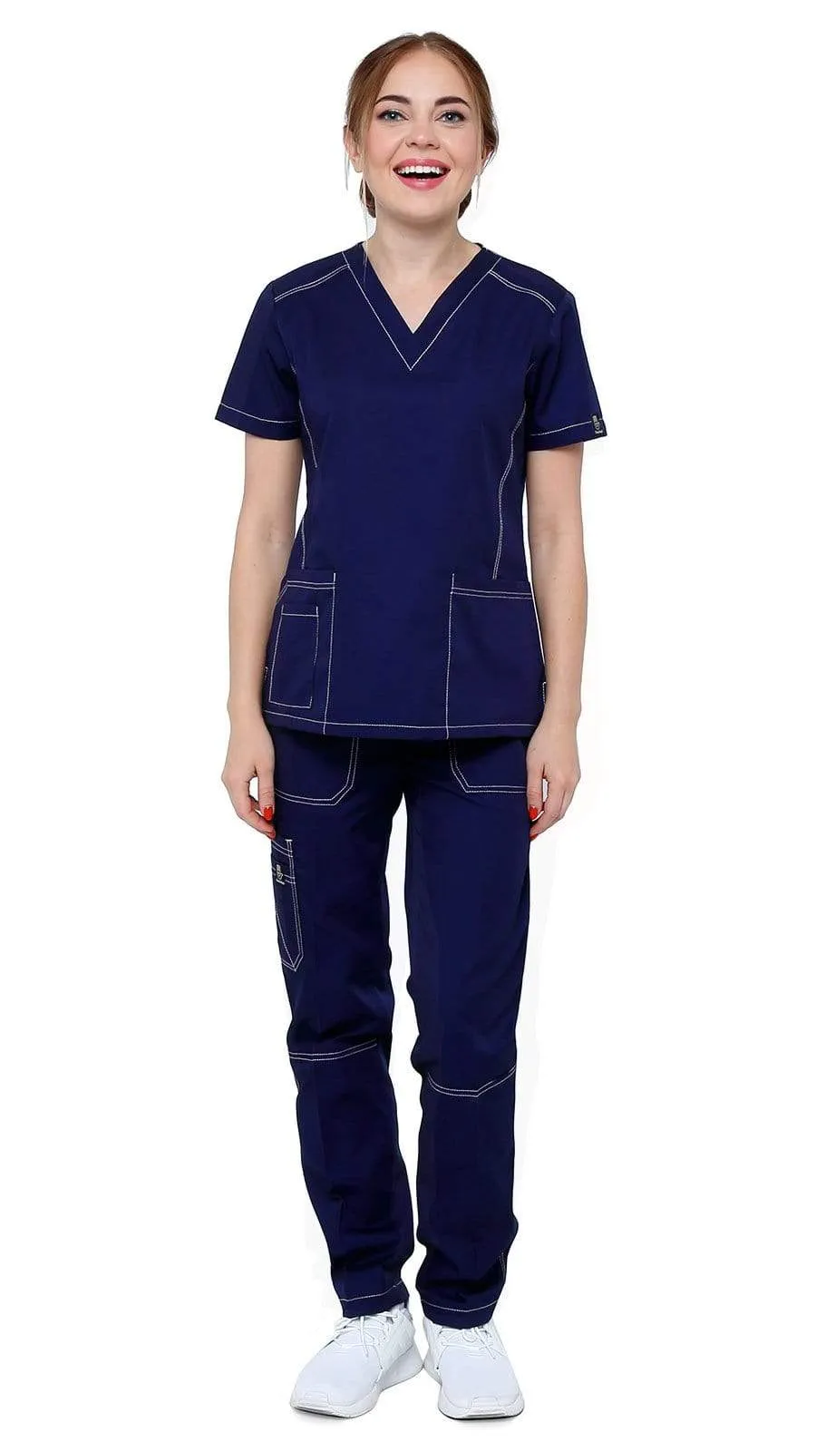 Women's Designer Slim Fit Contrast Medical Scrubs - Style 804