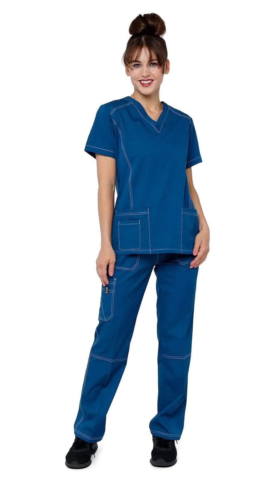 Women's Designer Slim Fit Contrast Medical Scrubs - Style 804